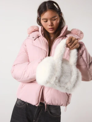 Bershka Torba Bowling Z Efektem Futerka Kobieta Kremowy