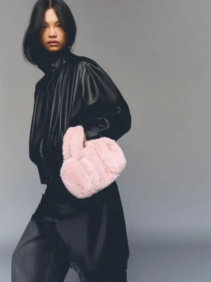 Bershka Torba Bowling Z Efektem Futerka Kobieta Szary