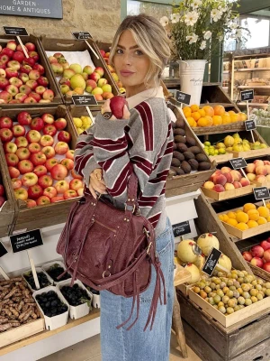 Bershka Torba Bowling Z Efektem Zużycia Z Paskami Kobieta Bordowy