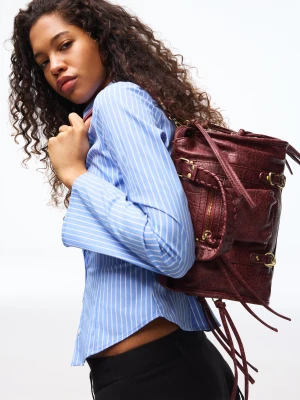 Bershka Torba Bowling Z Efektem Zużycia Z Paskami Kobieta Bordowy