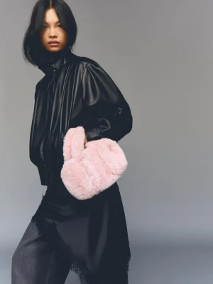 Bershka Torba Typu Bowling Z Efektem Futerka Kobieta Szary