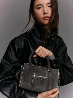 Bershka Torba Typu Bowling Z Efektem Zamszu Kobieta Szary