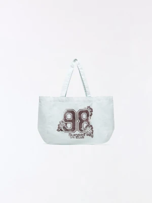 Bershka Torba Typu Shopper Z Nadrukiem Kobieta Niebieski