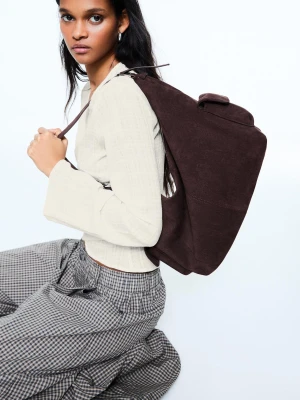 Bershka Torba Typu Worek Efekt Zamszu Kobieta Brązowy