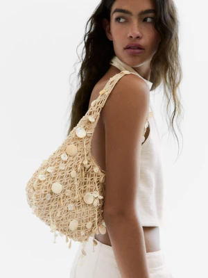 Bershka Torba Typu Worek Muszle Kobieta Piaskowy