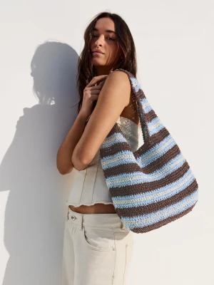 Bershka Torba Typu Worek Z Rafii Kobieta Jasnoniebieski