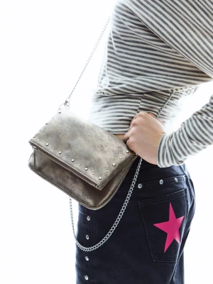 Bershka Torba Z Klapką, Zamkiem I Ćwiekami Kobieta Srebrny