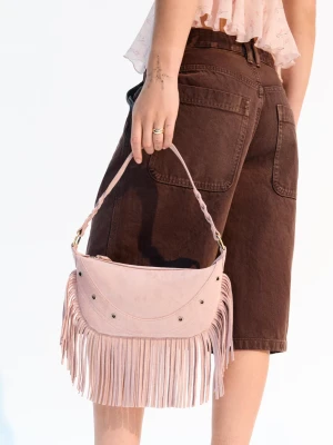 Bershka Torebka Ze Sztucznego Zamszu Z Frędzlami Kobieta Różowy