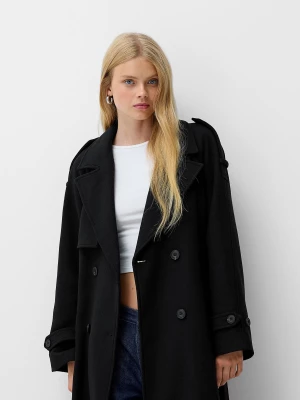 Bershka Trencz Oversize Z Flauszu Kobieta Czarny