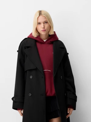 Bershka Trencz Oversize Z Flauszu Kobieta Czarny