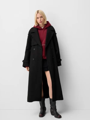 Bershka Trencz Oversize Z Flauszu Kobieta Czarny