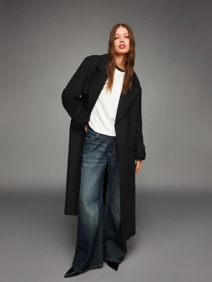 Bershka Trencz Oversize Z Wełną Kobieta Czarny