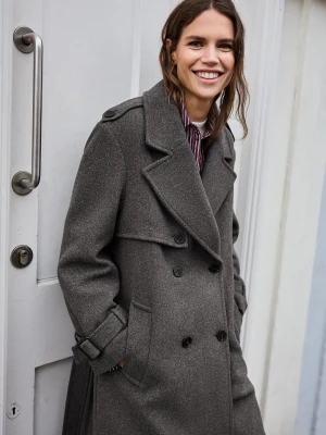 Bershka Trencz Oversize Z Wełną Kobieta Szary