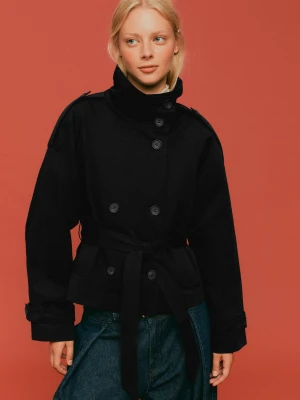 Bershka Trencz Z Kołnierzem Typu Funnel Kobieta Czarny