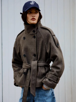 Bershka Trencz Z Kołnierzem Typu Funnel Soft Touch Kobieta Ciemnobeżowy
