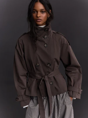 Bershka Trencz Z Kominem Kobieta Brązowy