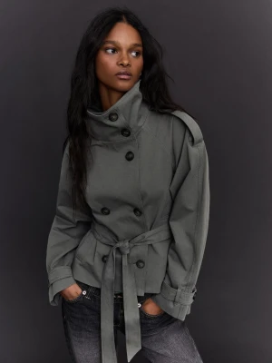 Bershka Trencz Z Kominem Kobieta Ciemnoszary