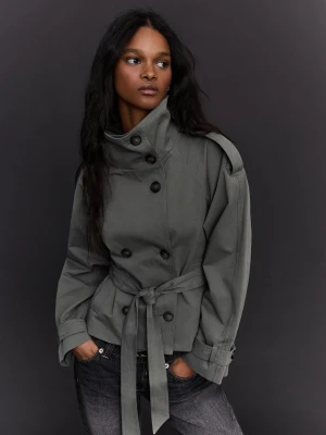 Bershka Trencz Z Kominem Kobieta Ciemnoszary