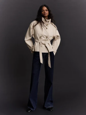 Bershka Trencz Z Kominem Kobieta Piaskowy
