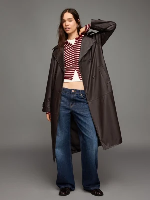 Bershka Trencz Ze Sztucznej Skóry Kobieta Brązowy