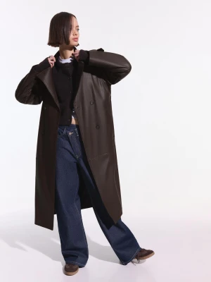 Bershka Trencz Ze Sztucznej Skóry Kobieta Brązowy