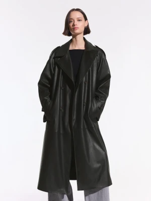 Bershka Trencz Ze Sztucznej Skóry Kobieta Czarny