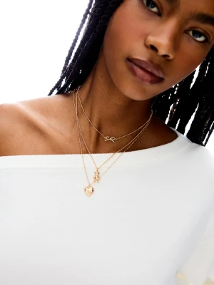 Bershka Trójpak Naszyjników W Kształcie Misia Kobieta Złoty