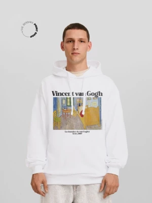 Bershka Vincent Van Gogh – Bluza Oversize Z Kapturem I Nadrukiem Mężczyzna Biały