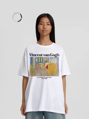 Bershka Vincent Van Gogh – Koszulka Oversize Z Krótkim Rękawem I Nadrukiem Kobieta Biały