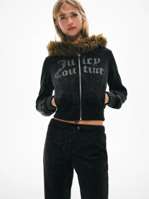 Bershka Welurowa Bluza Z Kapturem Juicy Couture X Bershka Kobieta Czarny
