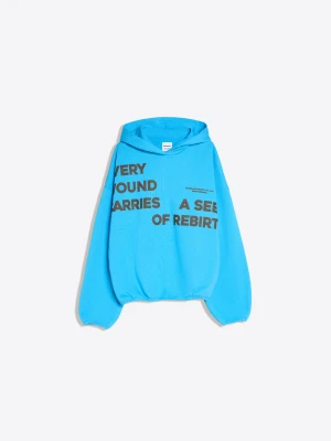 Bershka Wzorzysta Bluza Z Kapturem Kobieta Wyblakły Niebieski