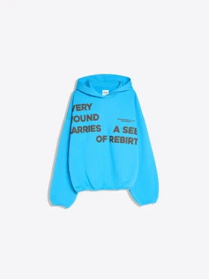 Bershka Wzorzysta Bluza Z Kapturem Kobieta Wyblakły Niebieski