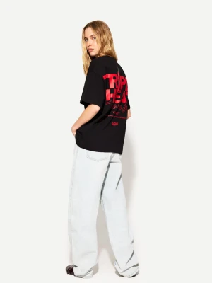 Bershka Wzorzysta Koszulka Oversize Z Krótkim Rękawem Kobieta Czarny