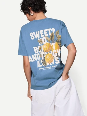 Bershka Wzorzysta Koszulka Oversize Z Krótkim Rękawem Kobieta Niebieski