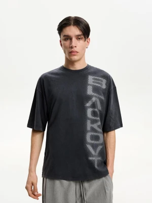 Bershka Wzorzysta Koszulka Oversize Z Krótkim Rękawem Mężczyzna Szary