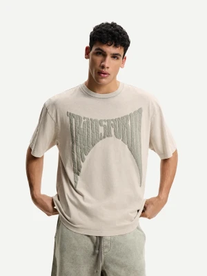 Bershka Wzorzysta Koszulka Oversize Z Krótkim Rękawem Mężczyzna Szary