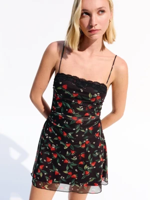 Bershka Wzorzysta Sukienka Mini Z Tiulu Kobieta Czarny