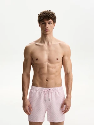Bershka Wzorzyste Szorty Kąpielowe Mężczyzna Różowy