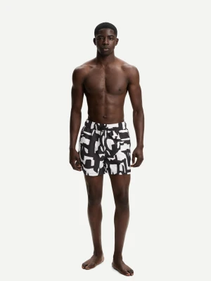 Bershka Wzorzyste Szorty Kąpielowe O Kwadratowym Kroju Mężczyzna Szary