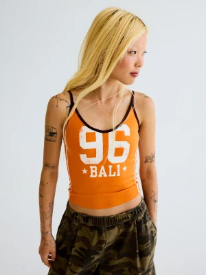 Bershka Wzorzysty Top Na Ramiączkach Kobieta Pomarańczowy