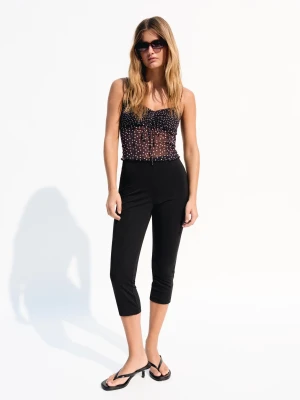 Bershka Wzorzysty Top Z Tiulu Na Ramiączkach Kobieta Czarny