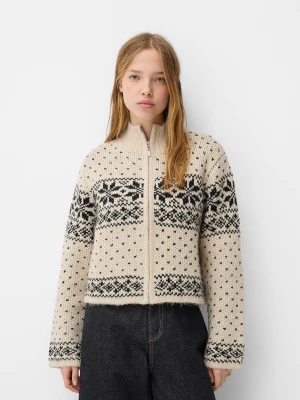Zdjęcie produktu Bershka Żakardowa Kurtka Na Suwak Z Wysokim Kołnierzem Kobieta Xs-S Piaskowy