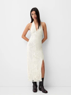 Zdjęcie produktu Bershka Żakardowa Sukienka Midi Z Dekoltem Halter Kobieta Kremowy