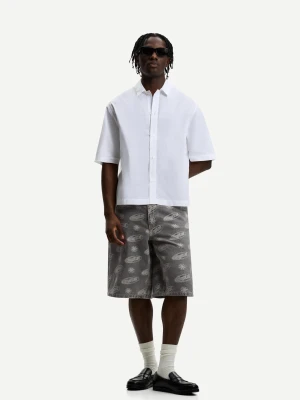 Bershka Żakardowe Bermudy Jeansowe Mężczyzna Szary