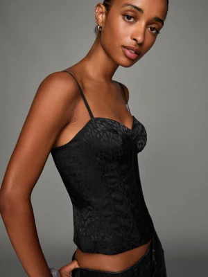 Bershka Żakardowy Top Gorsetowy Kobieta Czarny