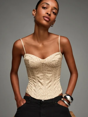 Bershka Żakardowy Top Gorsetowy Kobieta Różowy