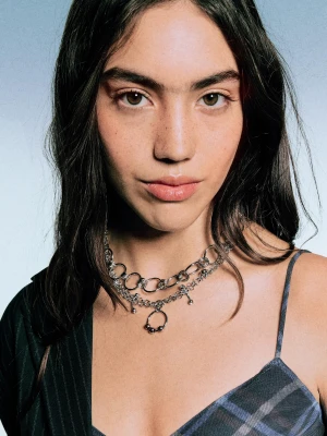 Bershka Zestaw 2 Naszyjników Z Zawieszką Piercing Signature Edition Kobieta Srebrny