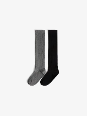Bershka Zestaw 2 Par Skarpetek Prążkowanych Kobieta Czarny