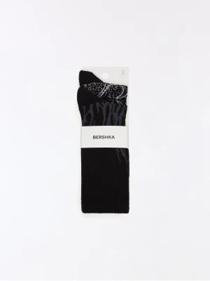 Bershka Zestaw 2 Par Skarpetek Z Nadrukiem Mężczyzna Czarny