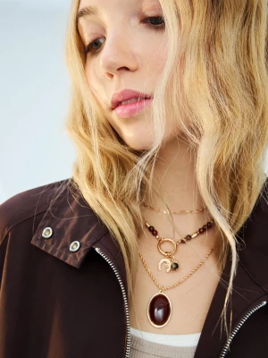 Bershka Zestaw 3 Naszyjników W Stylu Boho Kobieta Złoty